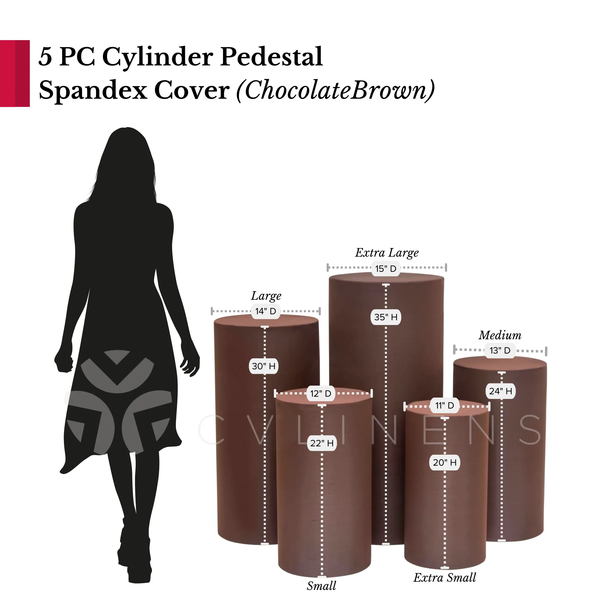 Spandex Pillar Covers for Metal Cylinder Pedestal Stands 5 pcs/set - Chocolate Brown