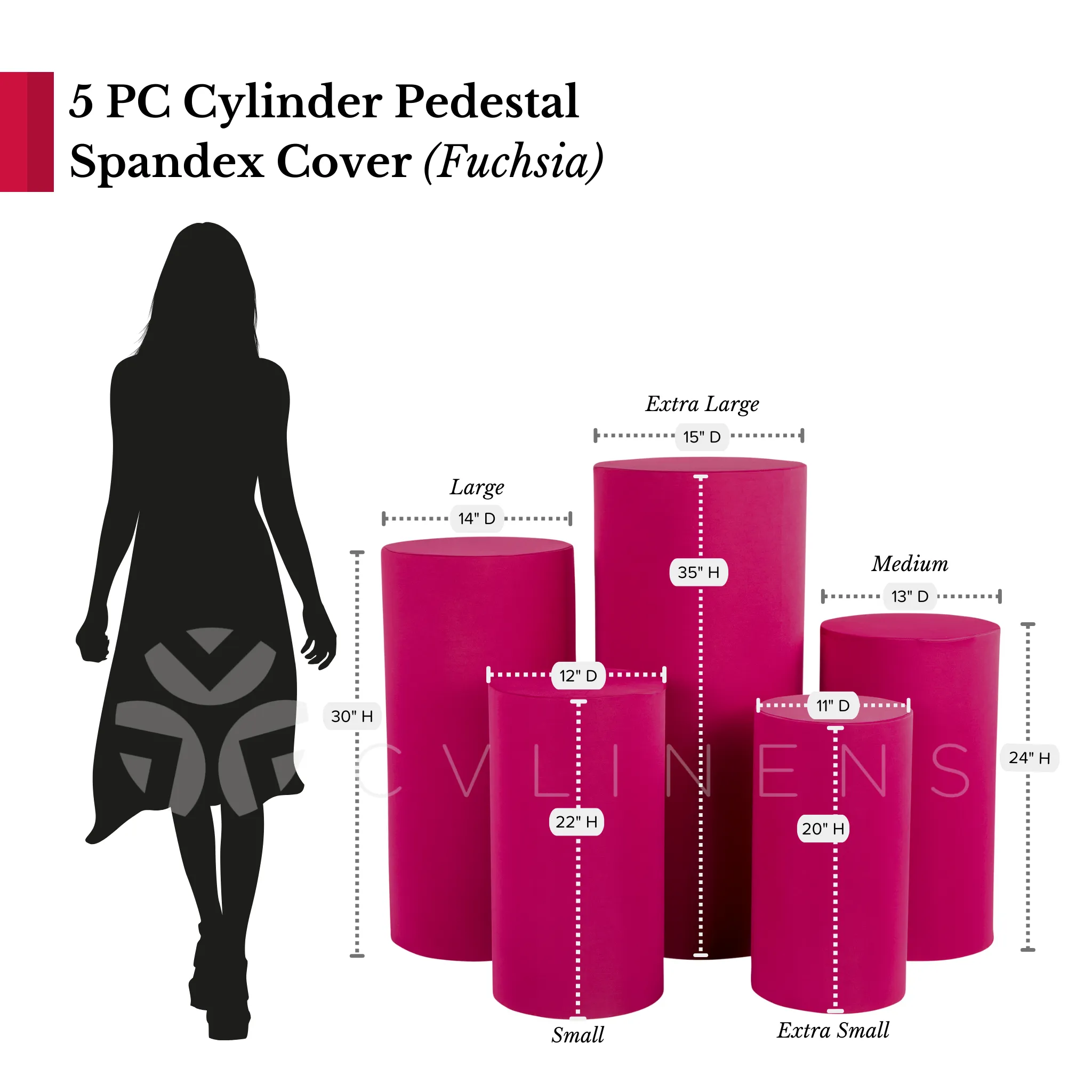 Spandex Pillar Covers for Metal Cylinder Pedestal Stands 5 pcs/set - Fuchsia