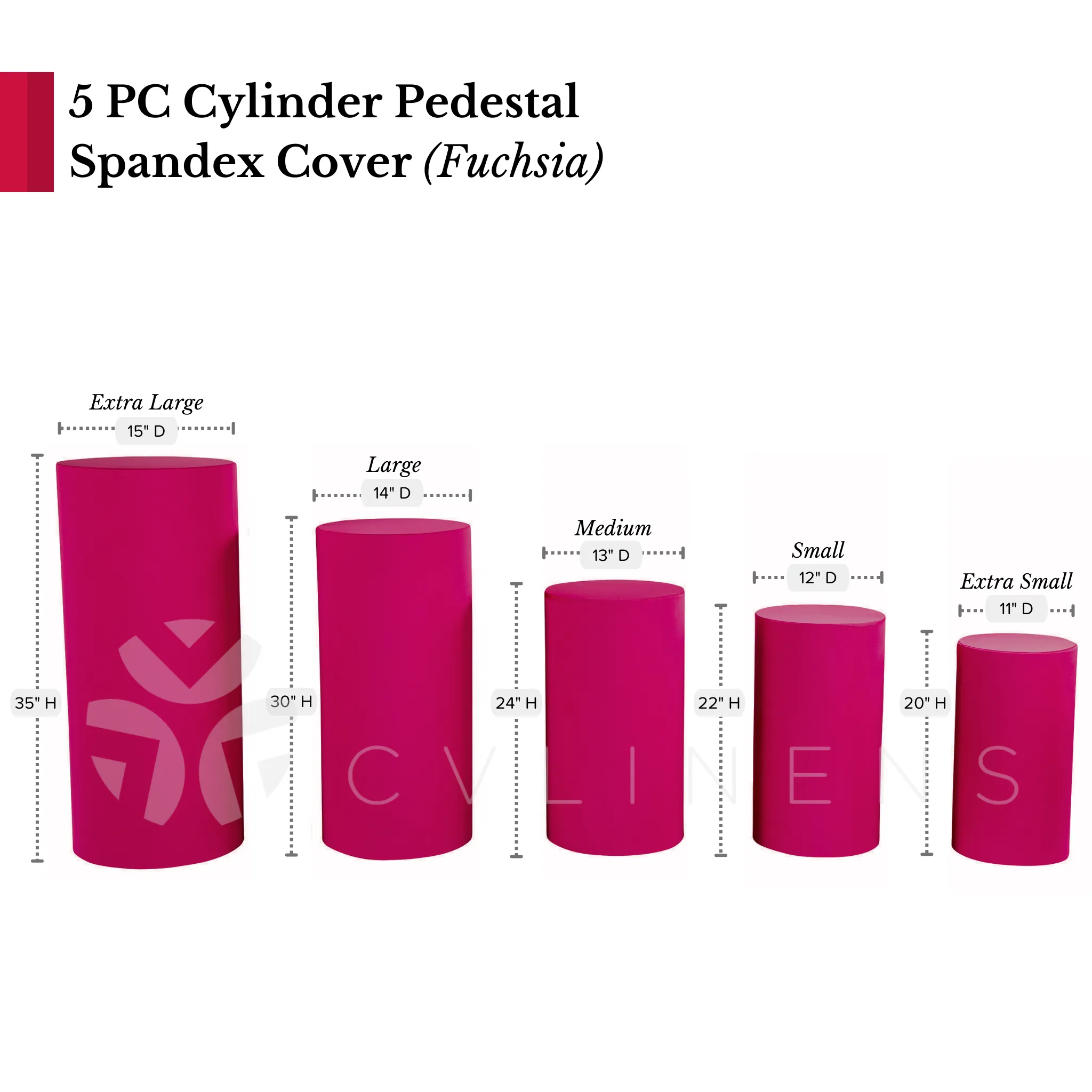 Spandex Pillar Covers for Metal Cylinder Pedestal Stands 5 pcs/set - Fuchsia