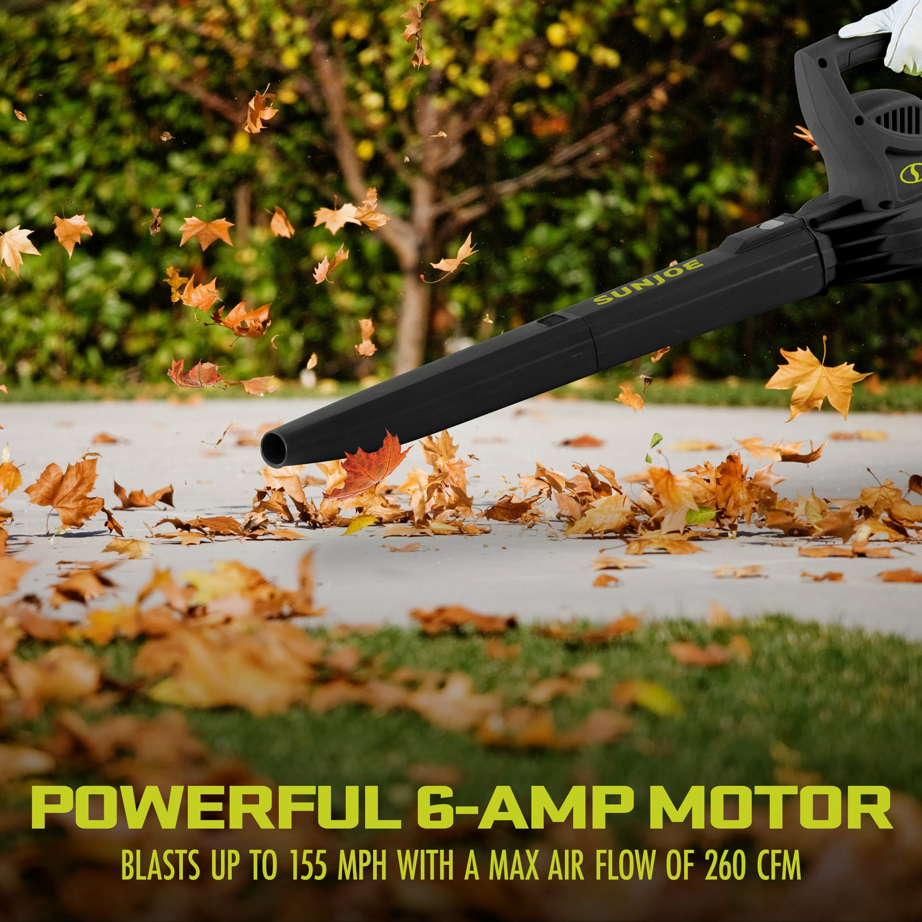 Sun Joe SBJ597E All-Purpose Electric Leaf Blower | 6-Amp | 155 MPH | 260 CFM (Green)