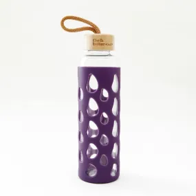 The Better Home 550 Ml Borosilicate Glass Water Bottle With Silicon Sleeve&Bamboo Lid Glass Water Bottle With Cover Water Bottle For Office For Kids Easy To Carry Loop Pack Kof 1,Purple