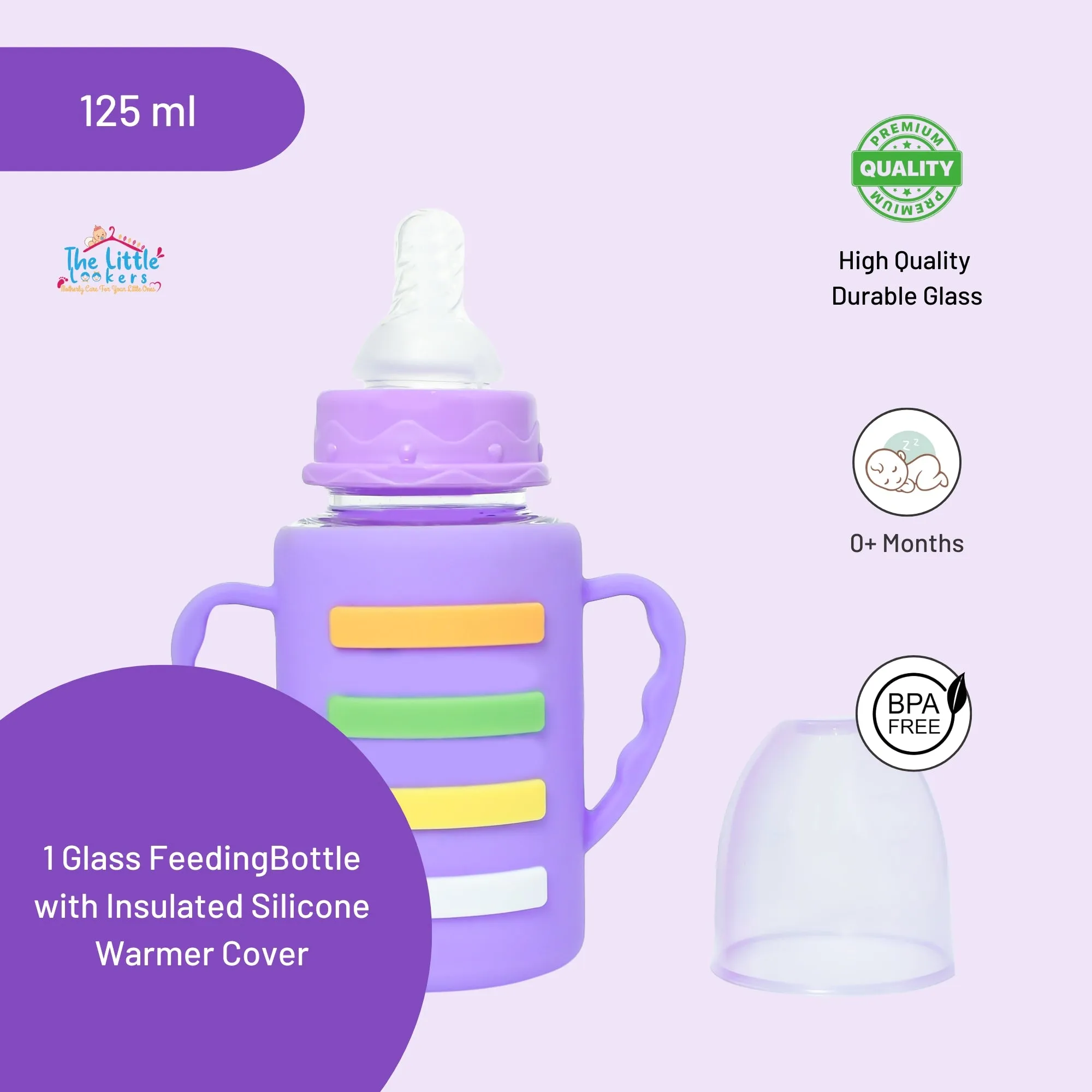 The Little Lookers High Borosilicate Glass Feeding Bottle with Handle Silicon Cover for Baby/Feeder for Newborn | Super Soft Flow Control & Anti Colic Nipple for Infants/Toddlers