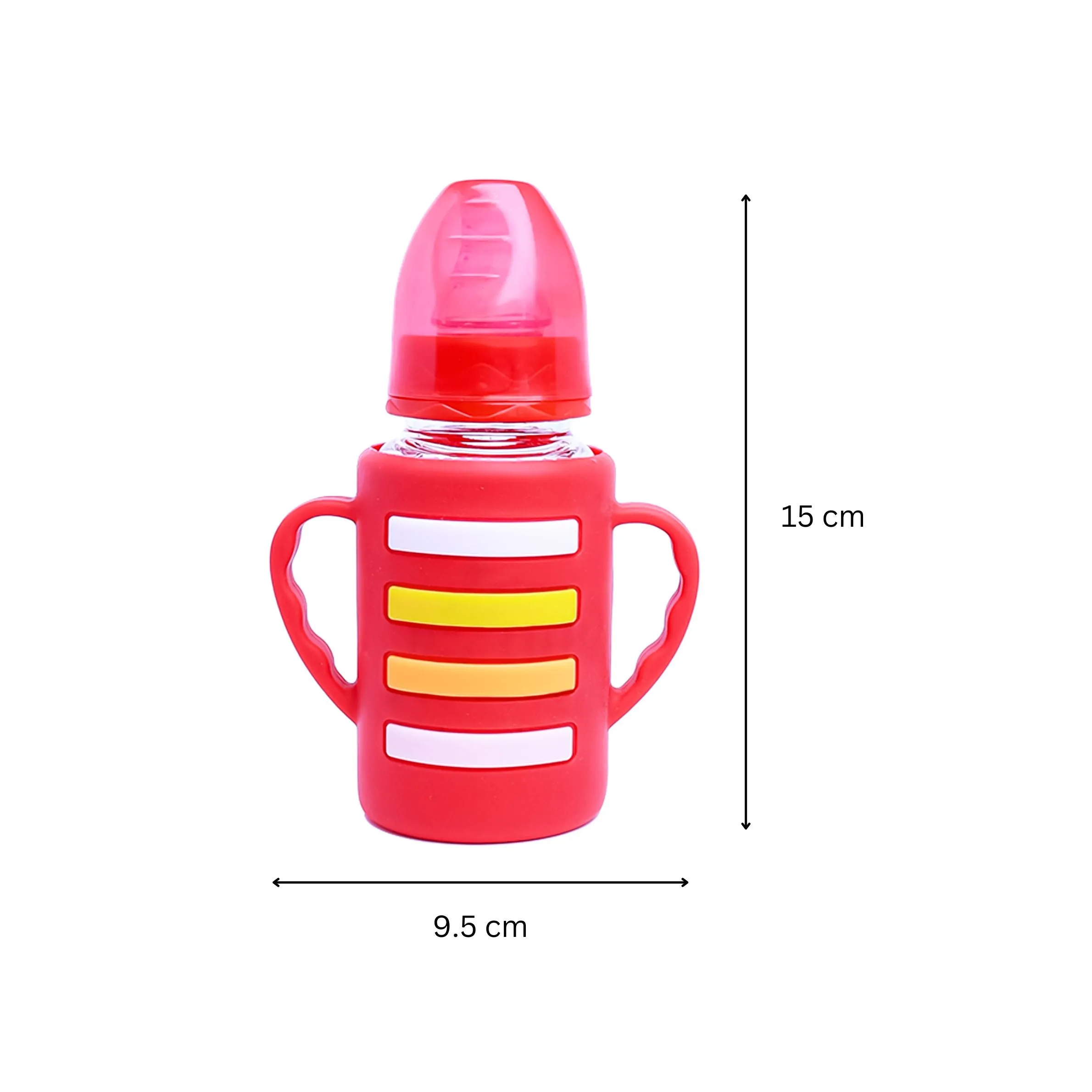 The Little Lookers High Borosilicate Glass Feeding Bottle with Handle Silicon Cover for Baby/Feeder for Newborn | Super Soft Flow Control & Anti Colic Nipple for Infants/Toddlers