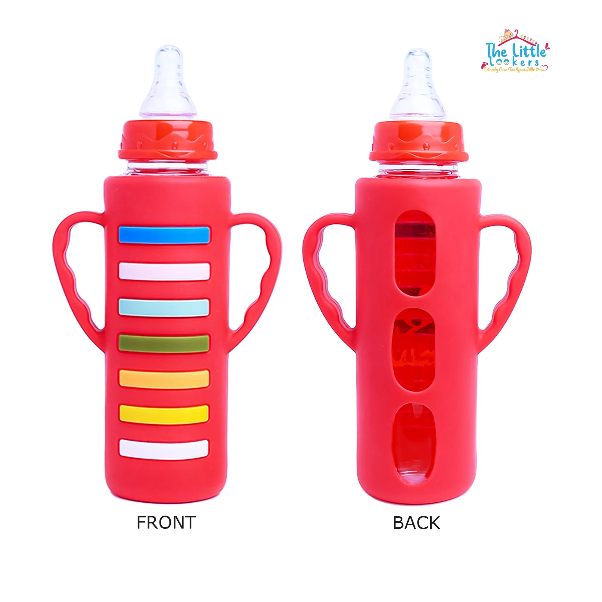 The Little Lookers High Borosilicate Glass Feeding Bottle with Handle Silicon Cover for Baby/Feeder for Newborn | Super Soft Flow Control & Anti Colic Nipple for Infants/Toddlers