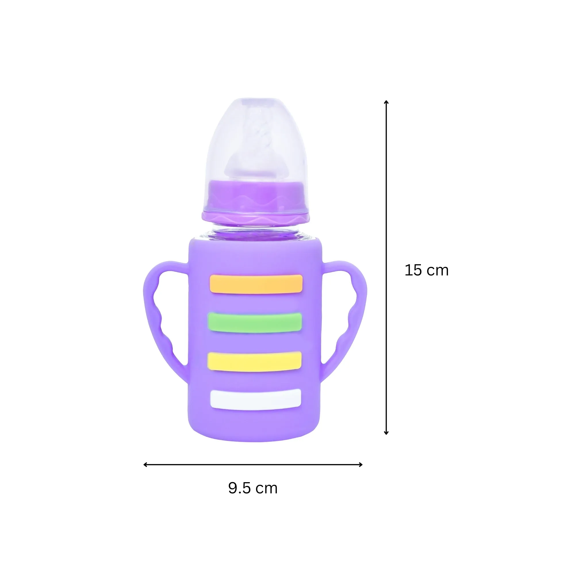 The Little Lookers High Borosilicate Glass Feeding Bottle with Handle Silicon Cover for Baby/Feeder for Newborn | Super Soft Flow Control & Anti Colic Nipple for Infants/Toddlers