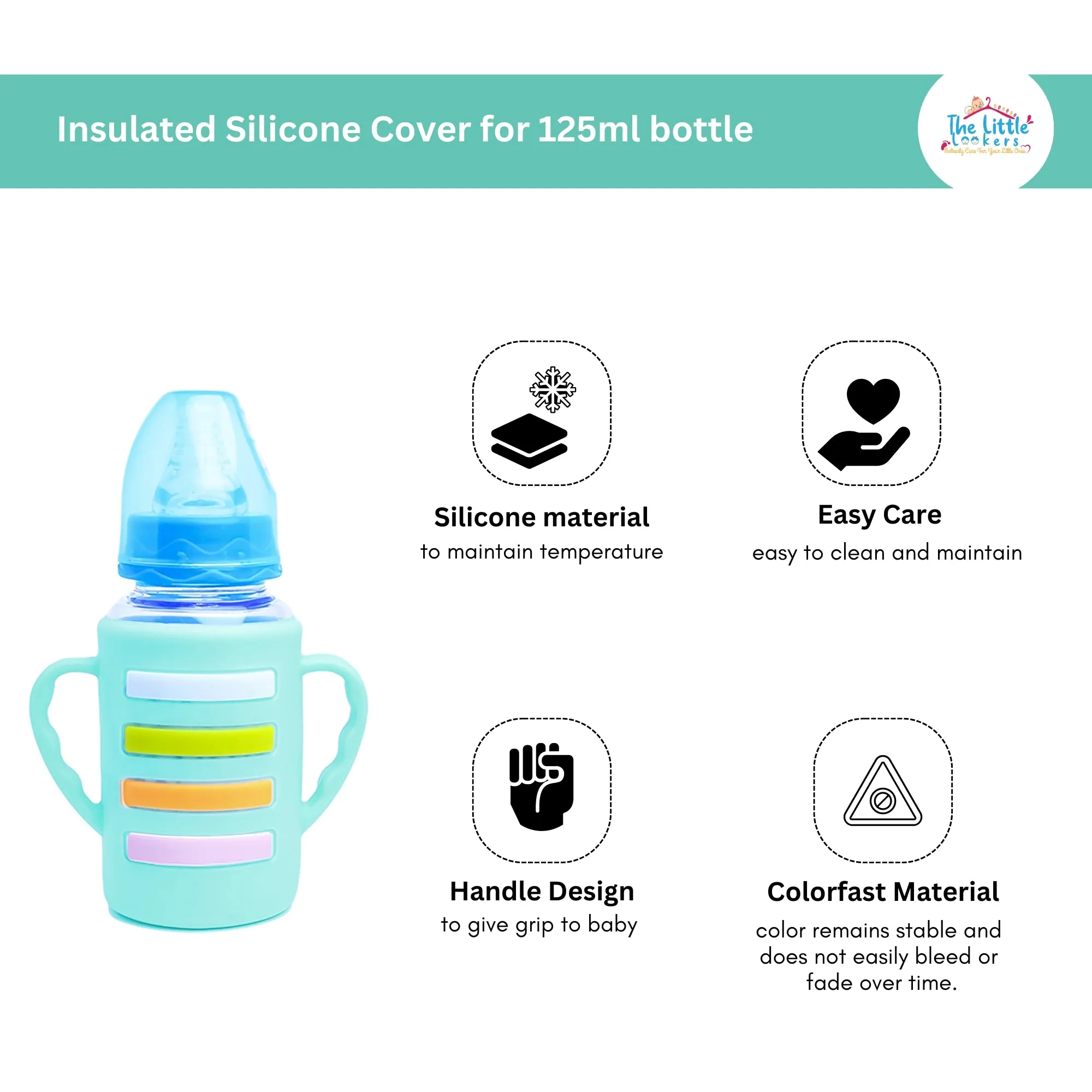 The Little Lookers High Borosilicate Glass Feeding Bottle with Handle Silicon Cover for Baby/Feeder for Newborn | Super Soft Flow Control & Anti Colic Nipple for Infants/Toddlers