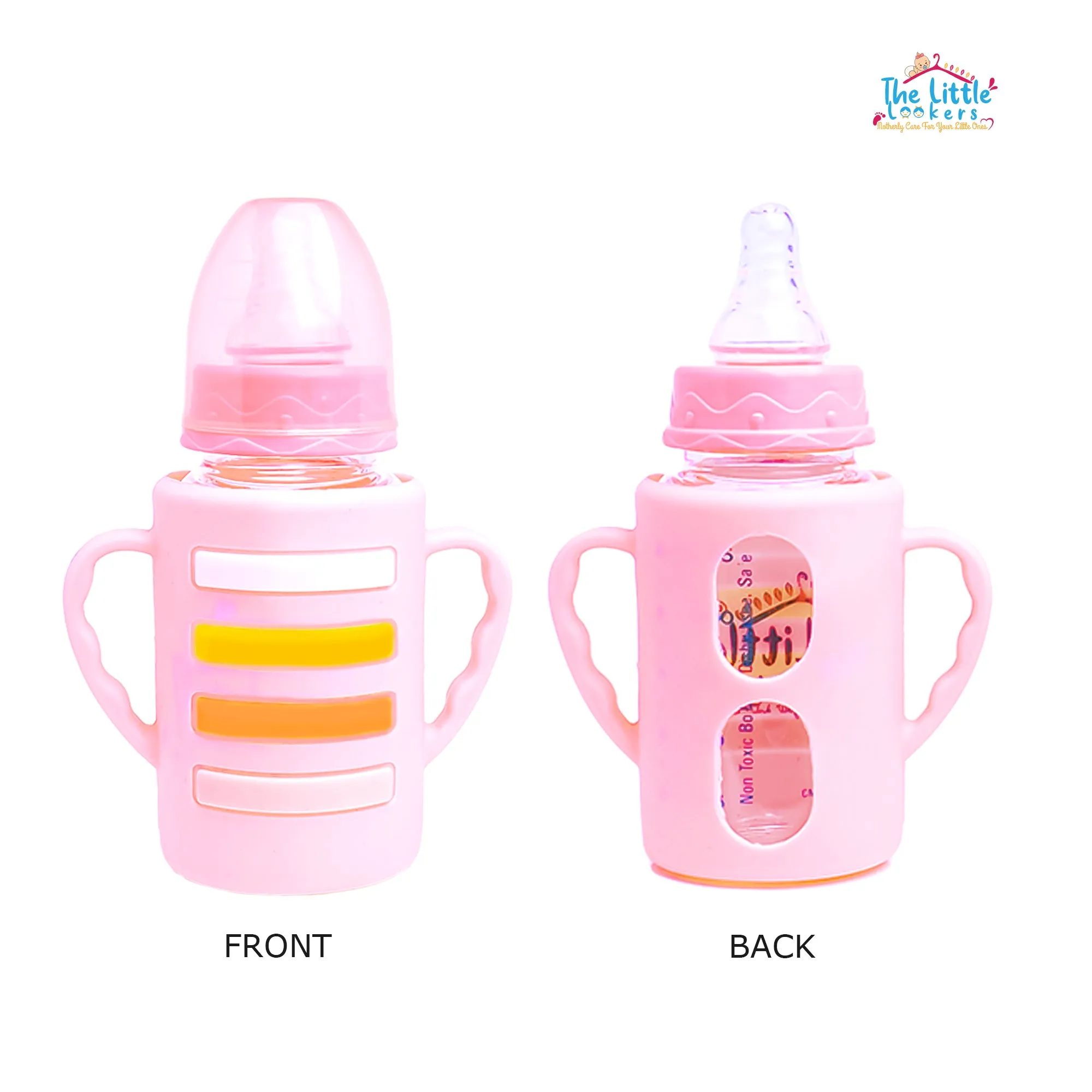 The Little Lookers High Borosilicate Glass Feeding Bottle with Handle Silicon Cover for Baby/Feeder for Newborn | Super Soft Flow Control & Anti Colic Nipple for Infants/Toddlers