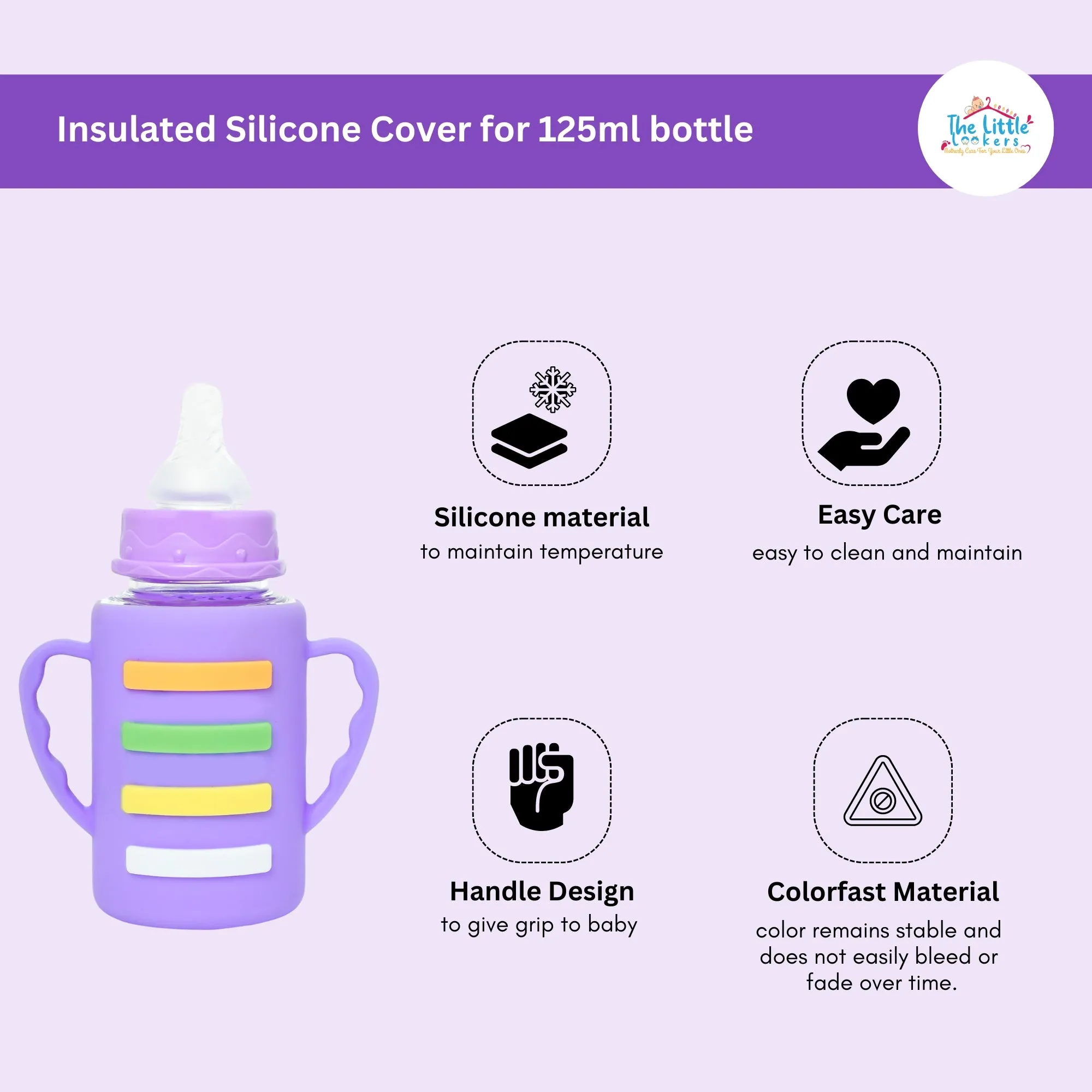 The Little Lookers High Borosilicate Glass Feeding Bottle with Handle Silicon Cover for Baby/Feeder for Newborn | Super Soft Flow Control & Anti Colic Nipple for Infants/Toddlers