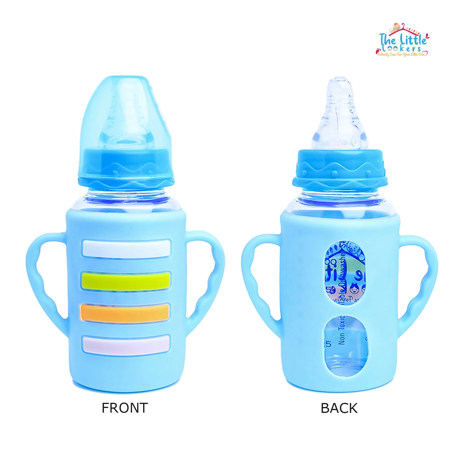 The Little Lookers High Borosilicate Glass Feeding Bottle with Handle Silicon Cover for Baby/Feeder for Newborn | Super Soft Flow Control & Anti Colic Nipple for Infants/Toddlers