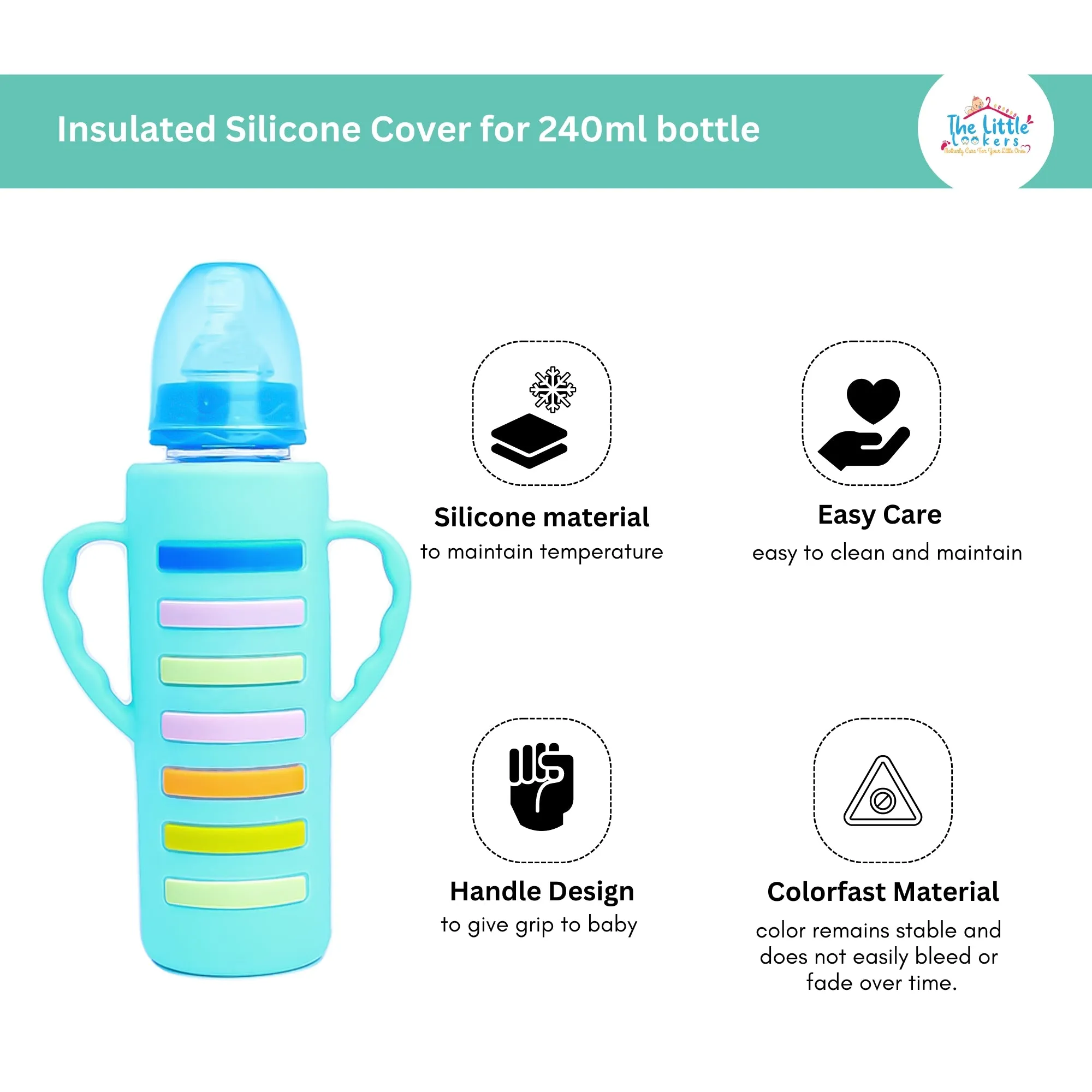 The Little Lookers High Borosilicate Glass Feeding Bottle with Handle Silicon Cover for Baby/Feeder for Newborn | Super Soft Flow Control & Anti Colic Nipple for Infants/Toddlers