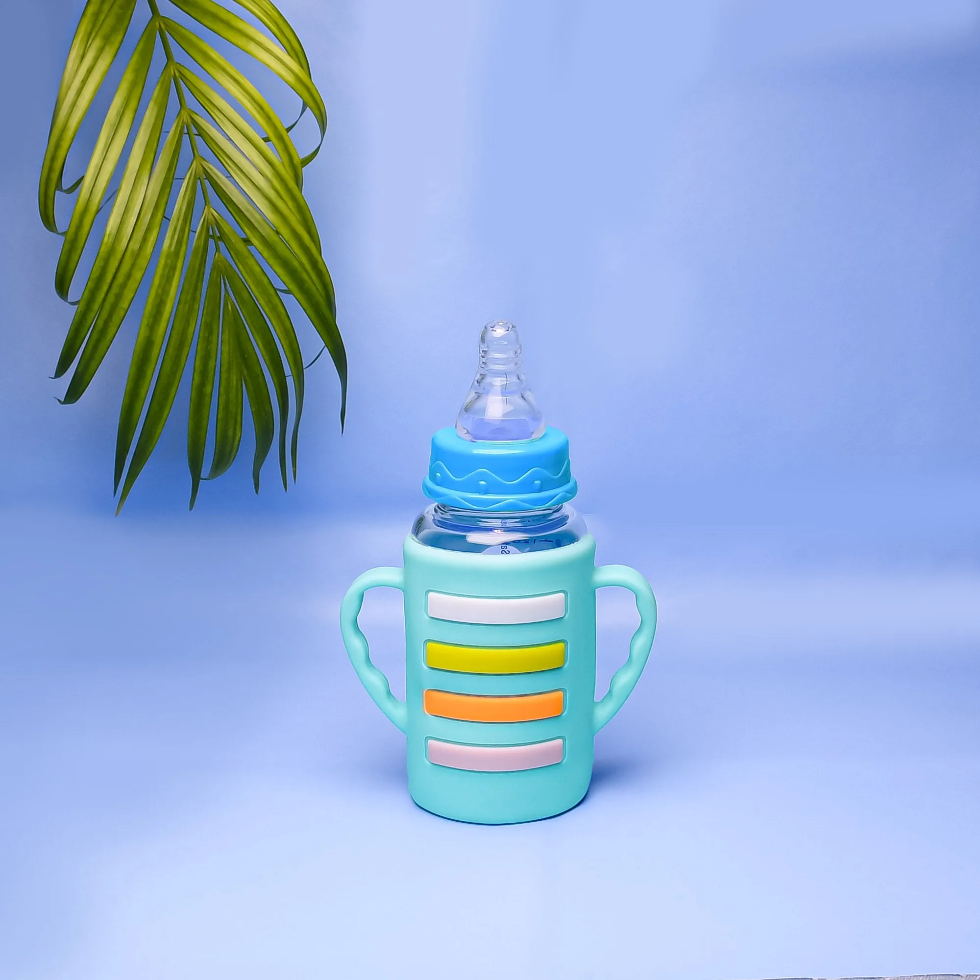 The Little Lookers High Borosilicate Glass Feeding Bottle with Handle Silicon Cover for Baby/Feeder for Newborn | Super Soft Flow Control & Anti Colic Nipple for Infants/Toddlers