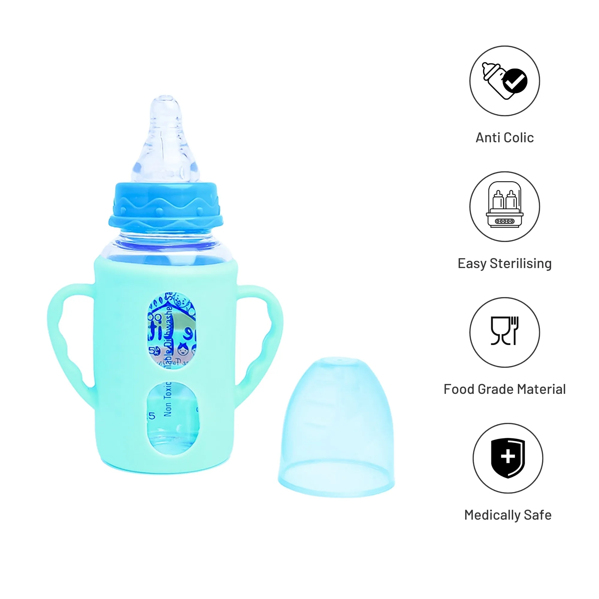 The Little Lookers High Borosilicate Glass Feeding Bottle with Handle Silicon Cover for Baby/Feeder for Newborn | Super Soft Flow Control & Anti Colic Nipple for Infants/Toddlers