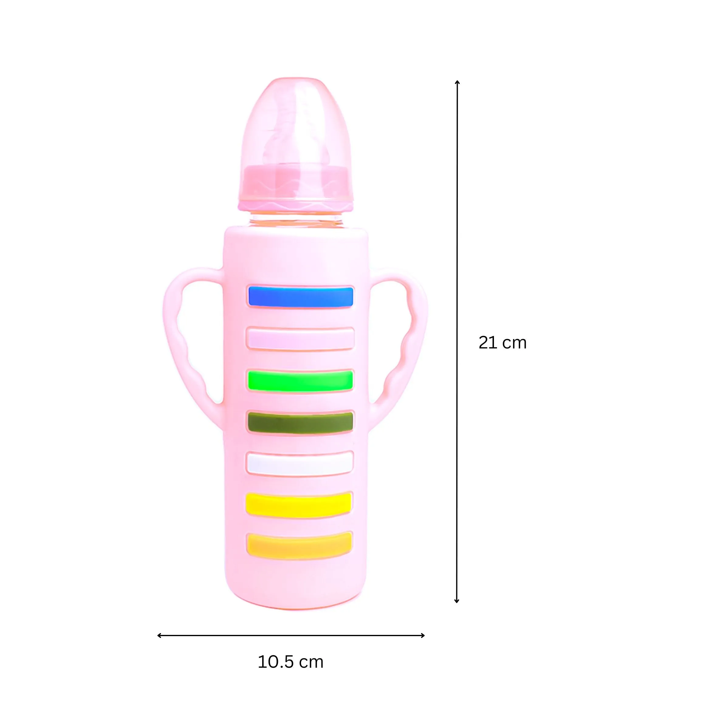 The Little Lookers High Borosilicate Glass Feeding Bottle with Handle Silicon Cover for Baby/Feeder for Newborn | Super Soft Flow Control & Anti Colic Nipple for Infants/Toddlers