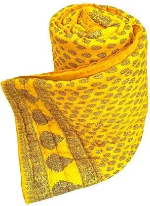 THROW KING Rajasthani Jaipuri Razai,rajai Single Bed Organic Cotton Floral Printed Jaipuri Razai/Rajai/Quilt/Blanket/Dohar (Yellow, Single)