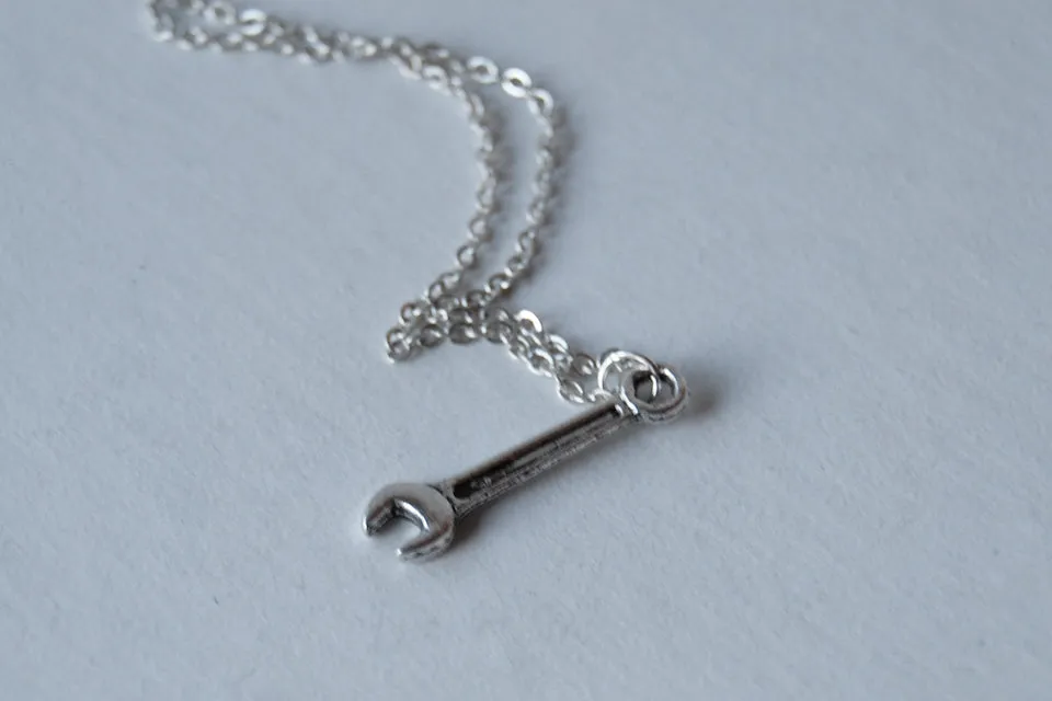 Tiny Silver Wrench Necklace | Silver Wrench Charm Necklace | Tool Jewelry