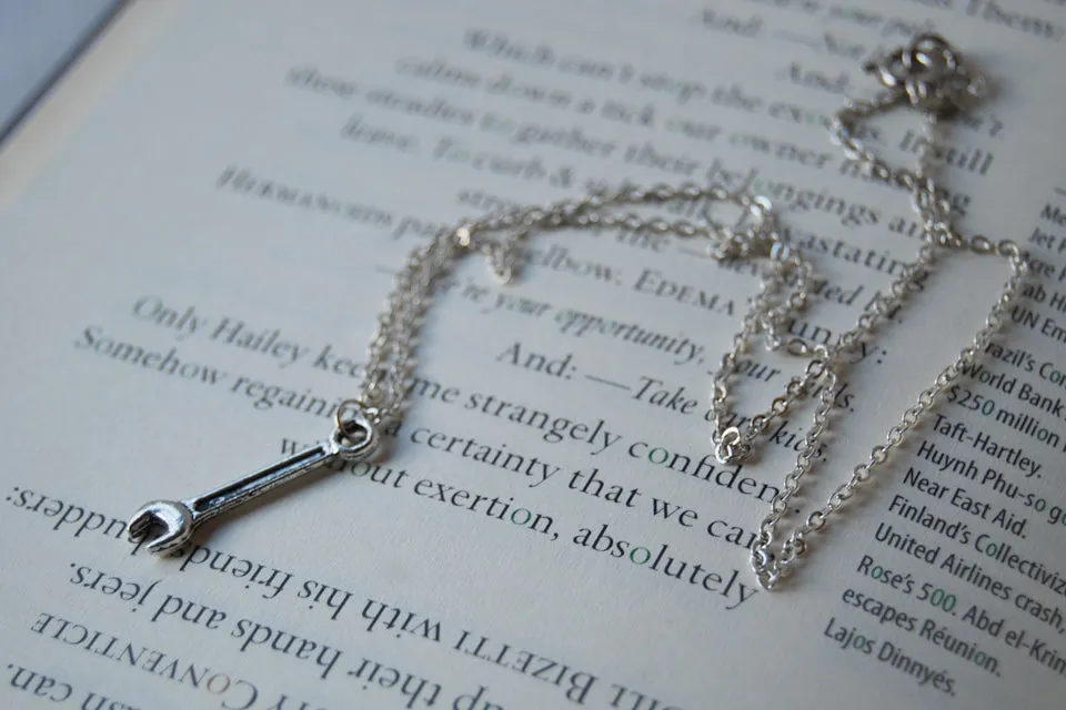 Tiny Silver Wrench Necklace | Silver Wrench Charm Necklace | Tool Jewelry