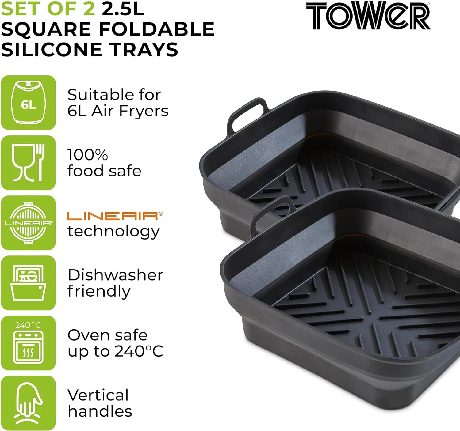 Tower Set of 2 Square Foldable Silicone Trays