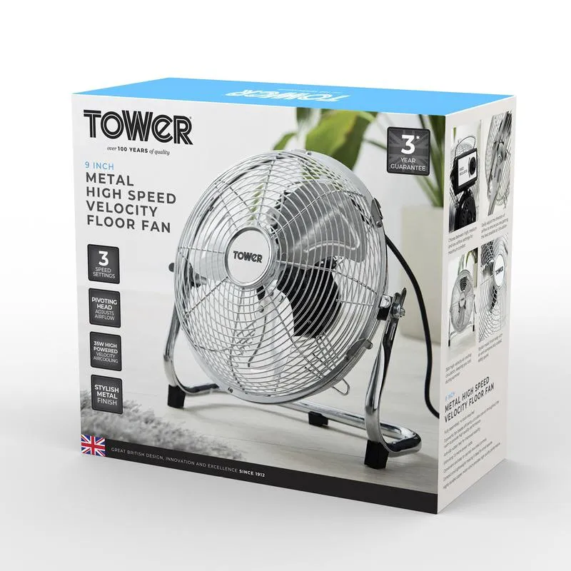 Tower Velocity Floor Fan 9"  - Chrome