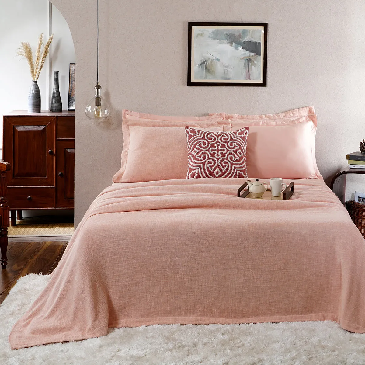 Tranquil Essence Burb Slub Viscose Blend Soft Weaved Peach 8 PC Bed Cover Set