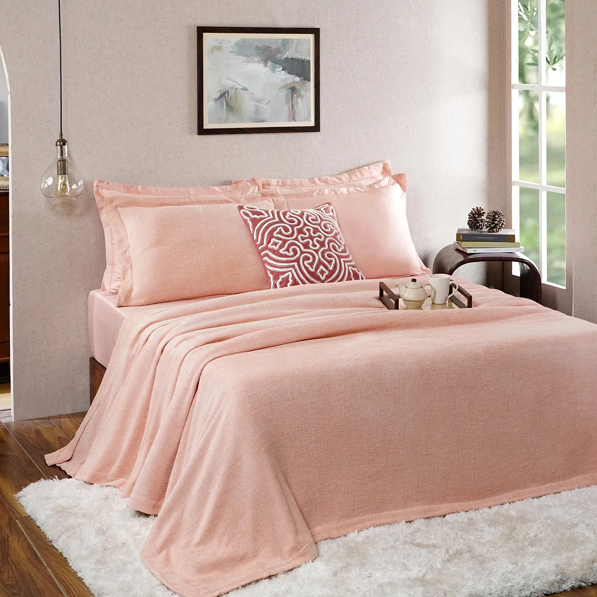 Tranquil Essence Burb Slub Viscose Blend Soft Weaved Peach 8 PC Bed Cover Set