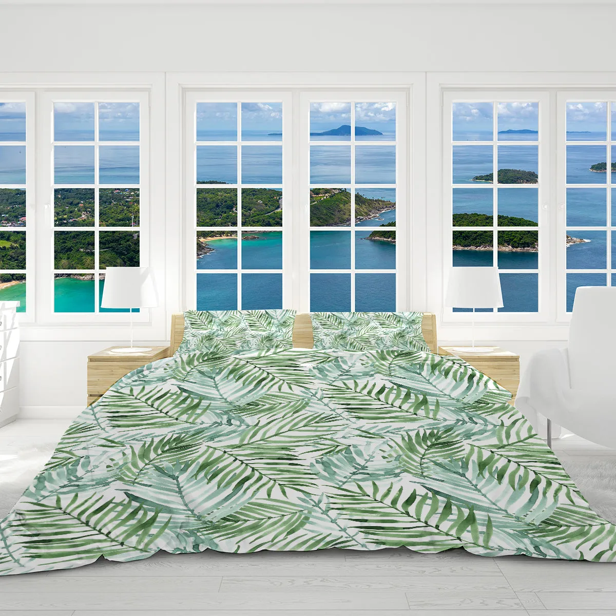 Tropical Palm Leaves Reversible Bedcover Set