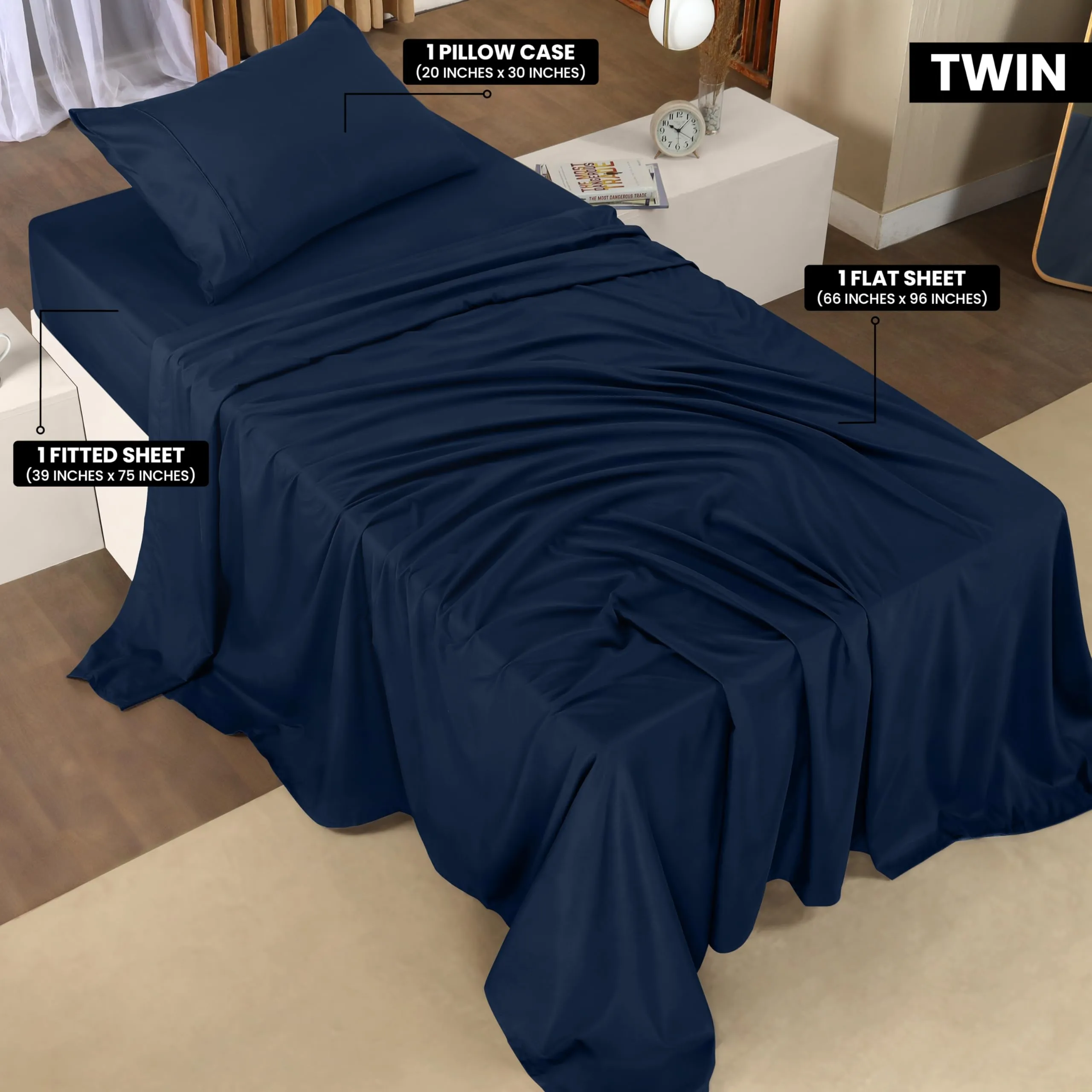 Utopia Bedding Twin Bed Sheets Set - 3 Piece Bedding - Brushed Microfiber - Shrinkage and Fade Resistant - Easy Care (Twin, Navy)