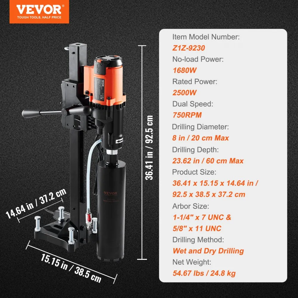 Vevor Diamond Core Drilling Machine with Stand 8" 750RPM 2500W New