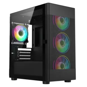 Vida Zephyr Black ARGB Gaming PC Case w/ Glass Window, Micro ATX, 4x ARGB Fans, Mesh Front