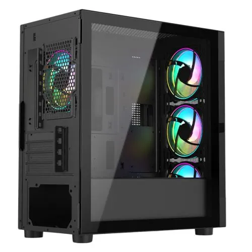 Vida Zephyr Black ARGB Gaming PC Case w/ Glass Window, Micro ATX, 4x ARGB Fans, Mesh Front