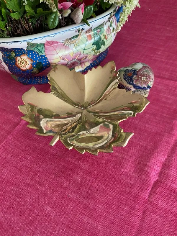 Vintage Brass Leaf Pedestal Dish made in India