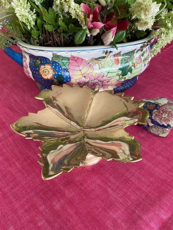 Vintage Brass Leaf Pedestal Dish made in India