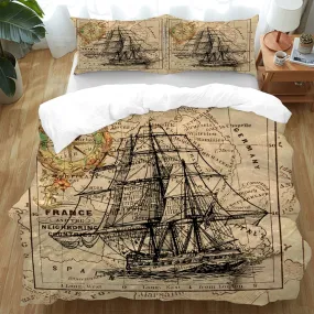 Vintage Nautical Map Bedding Set