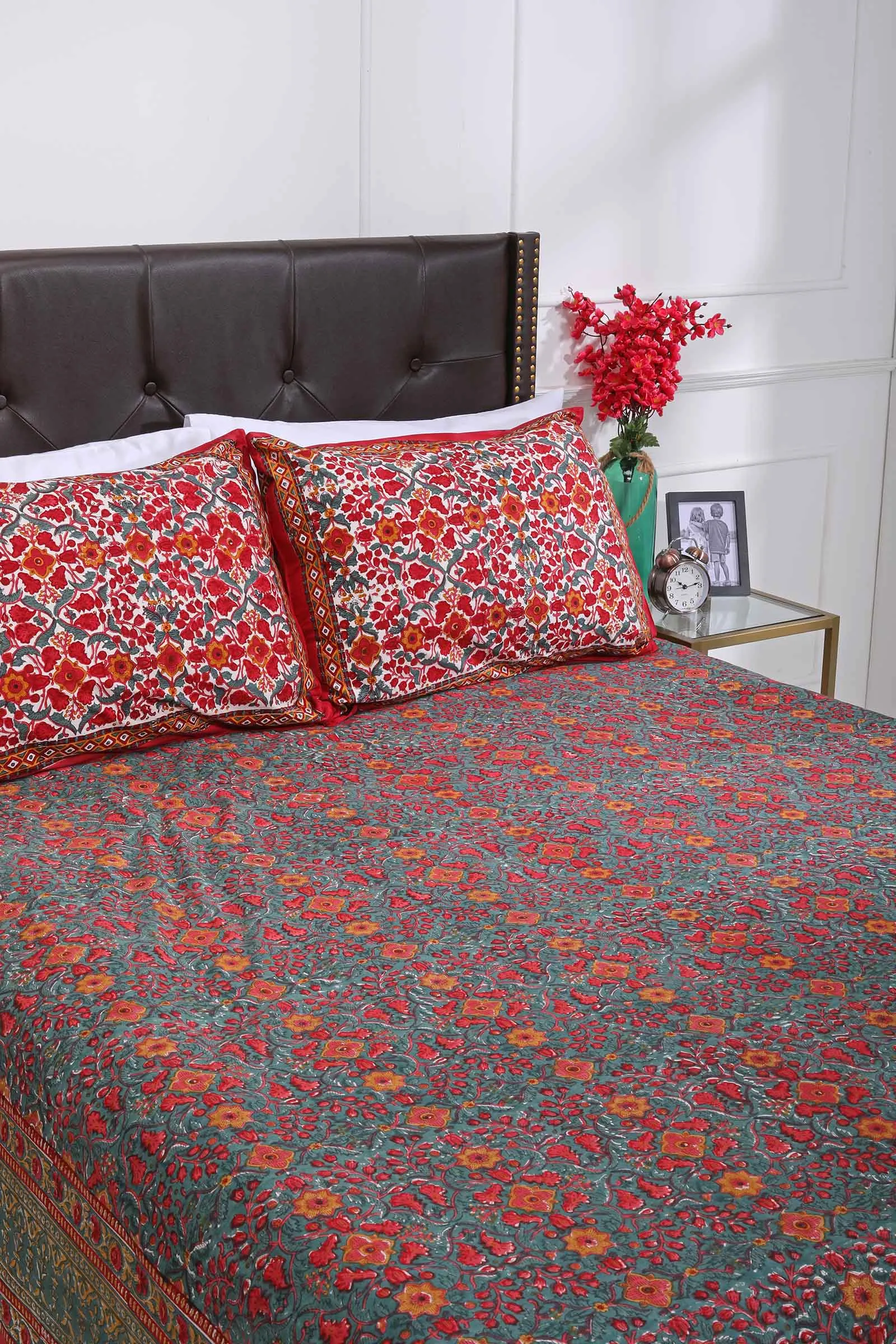 Vrindavan Olive Blossom Cotton Percale Bedsheet