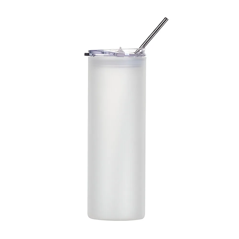 Water Bottles - Glass - Skinny - Frosted 750ml Tumbler with Plastic Lid