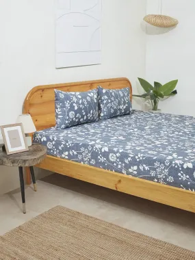 Westside Home Dusty Blue Floral Double Bed Flat Sheet and Pillowcase Set