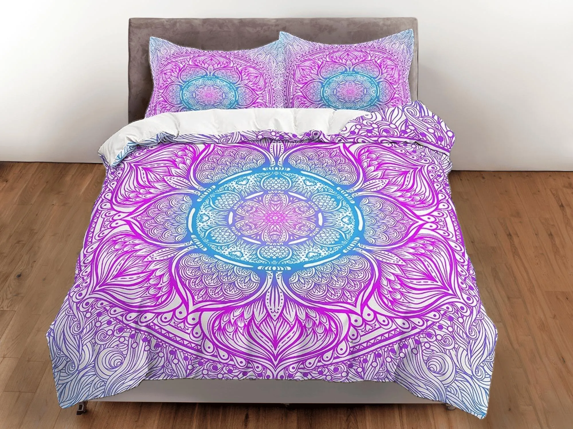 Whimsical colorful gradient mandala duvet cover boho bedding set full, queen, king, dorm bedding, aesthetic room indian bedspread maximalist