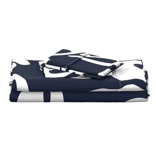 White Hawaiian Flowers on Navy Blue Sheet Set from Surfer Bedding™️ Large Scale