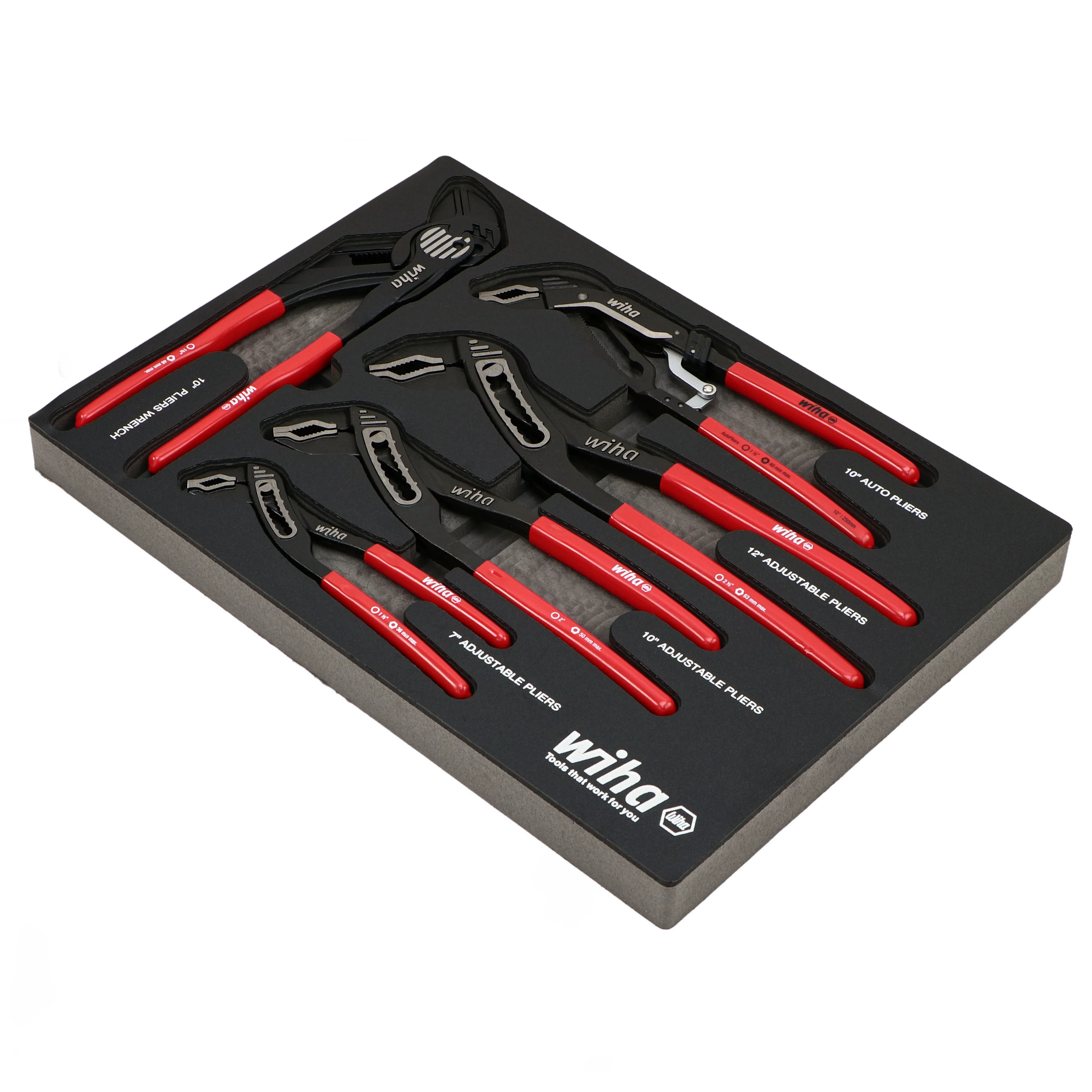 Wiha 34691 5 Piece Classic Grip V-Jaw Tongue and Groove Pliers Tray Set