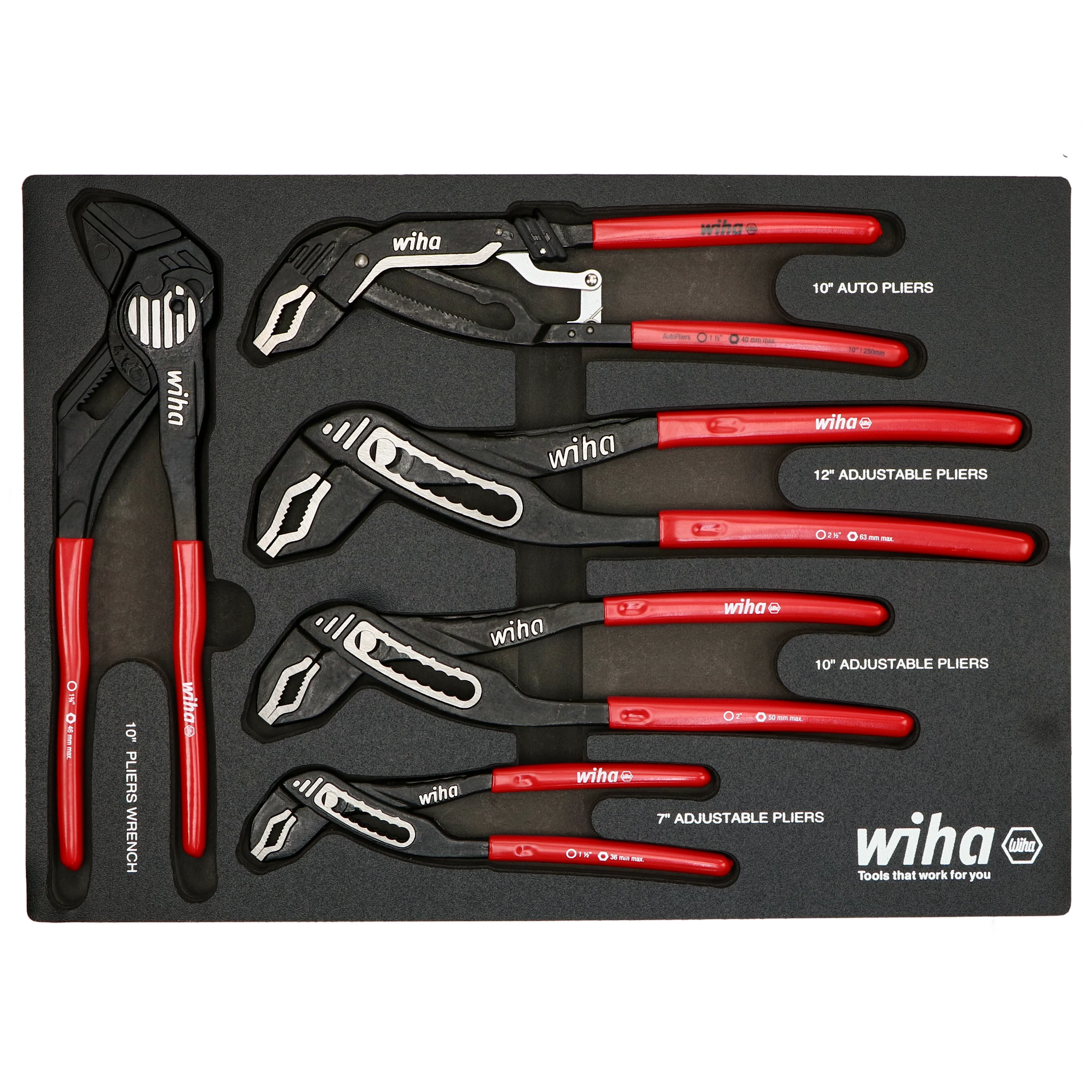 Wiha 34691 5 Piece Classic Grip V-Jaw Tongue and Groove Pliers Tray Set