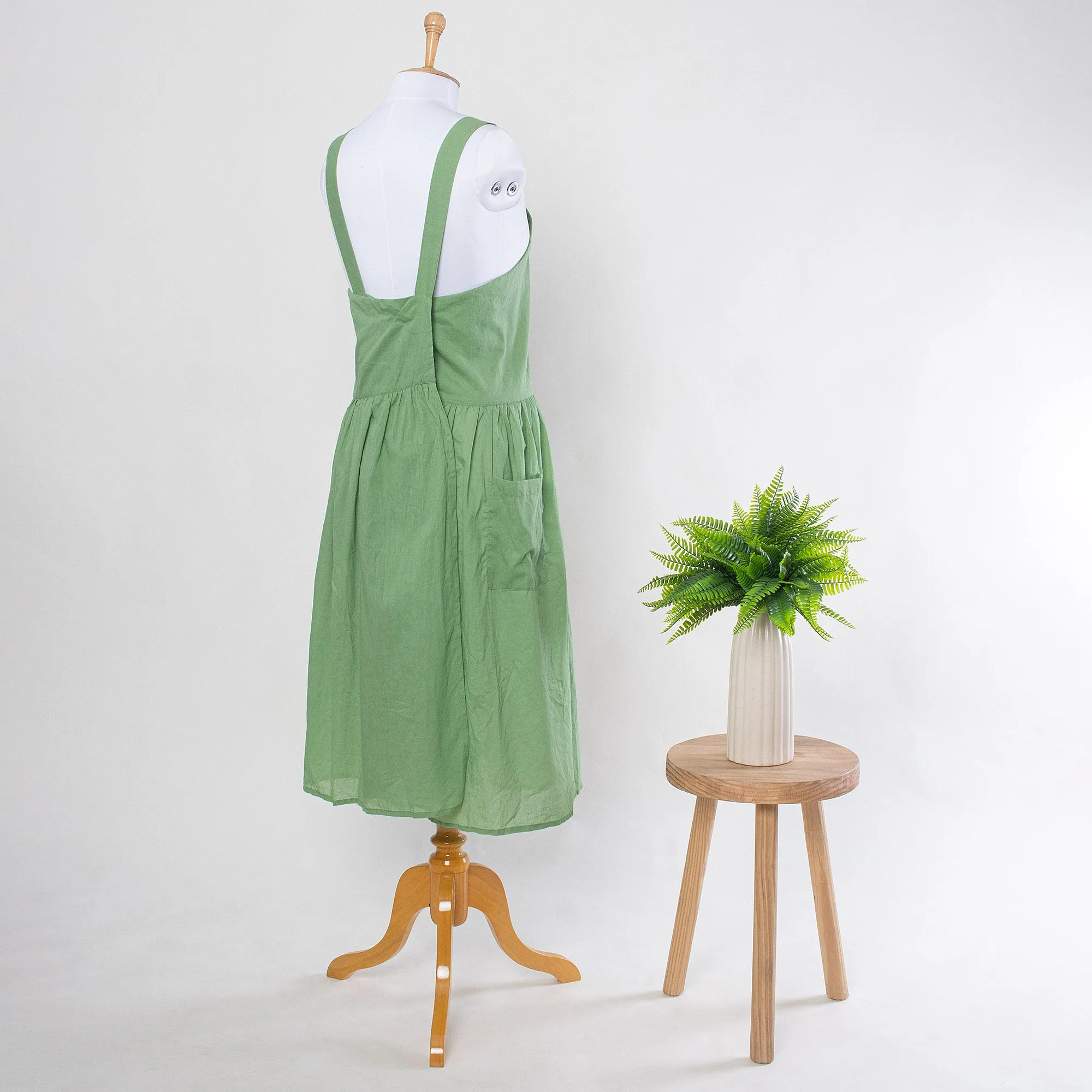 Women's Kitchen Apron & Gardening Green Cotton Apron