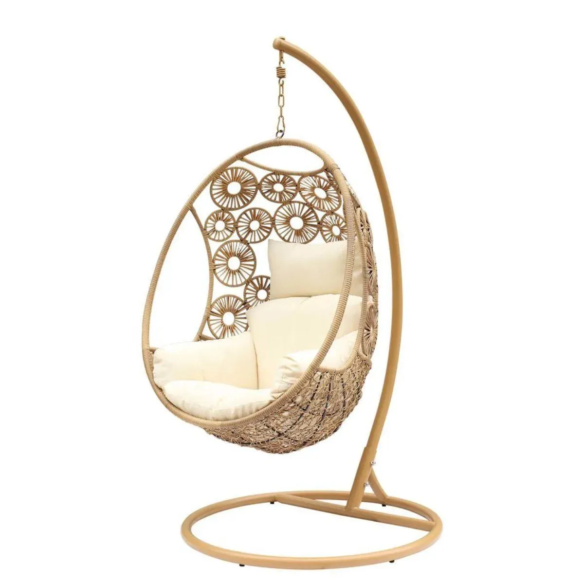 Wooden Twist Elegant Provoke Decorative Egg Shape Hanging Swing - Stylish Outdoor Patio Furniture for Garden and Porch