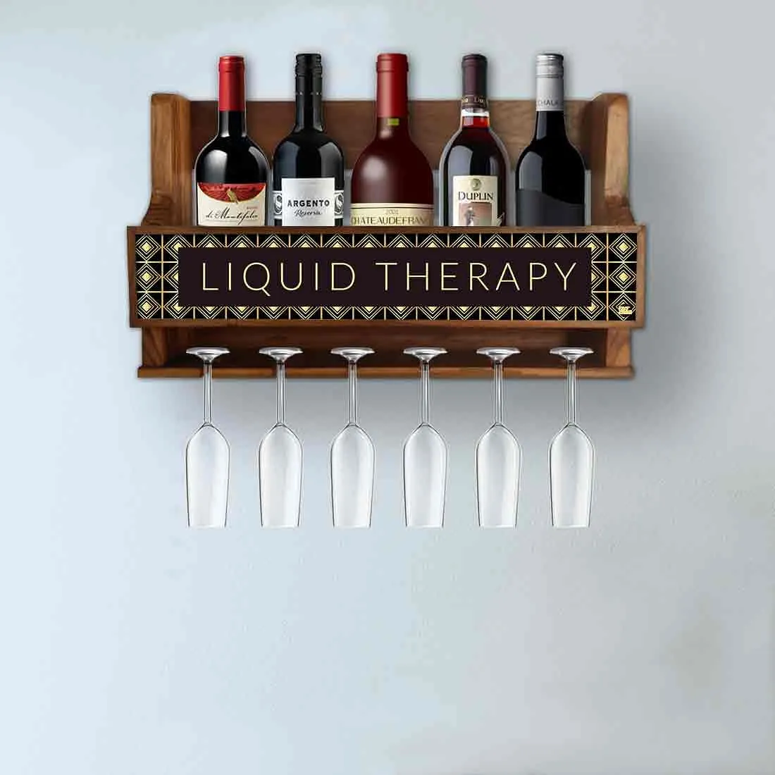 Wooden Wine Bottle Holder Mini Bar Cabinet for 5 Bottles 6 Glasses - Liquid Therapy