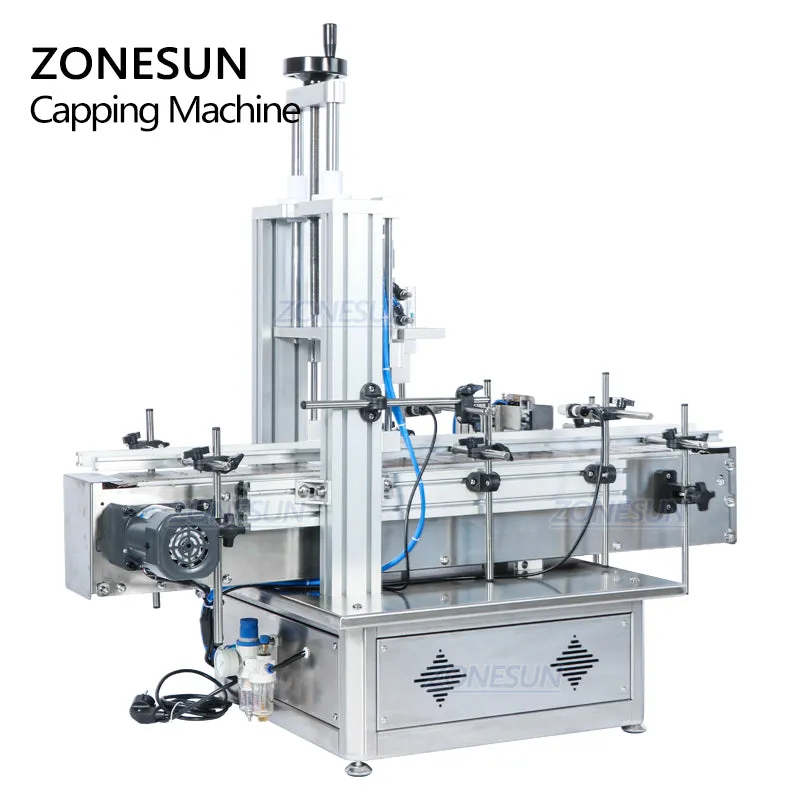 ZONESUN Tabletop Automatic Glass Bottle Cap Cork Press Machine Jar Whisky Plastic Bottle Capping Machine