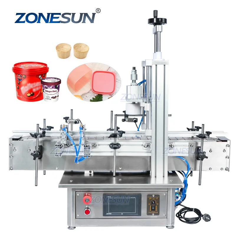 ZONESUN Tabletop Automatic Glass Bottle Cap Cork Press Machine Jar Whisky Plastic Bottle Capping Machine